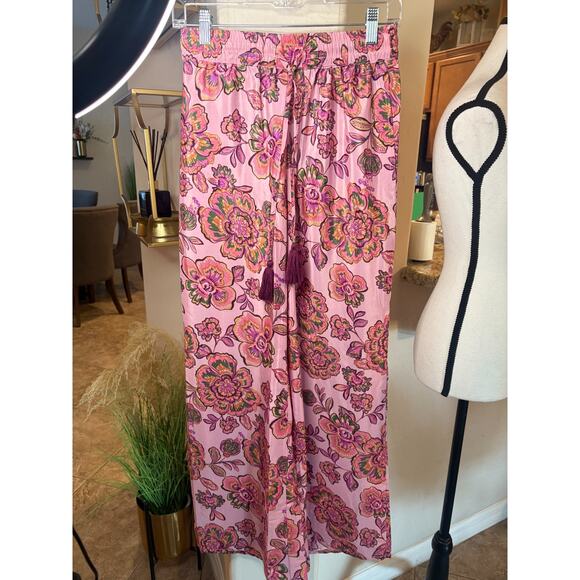 T TAHARI Drawstring Waist Wide Leg Pants In Princess Floral Size Small 4-8 NEW - Picture 2 of 5